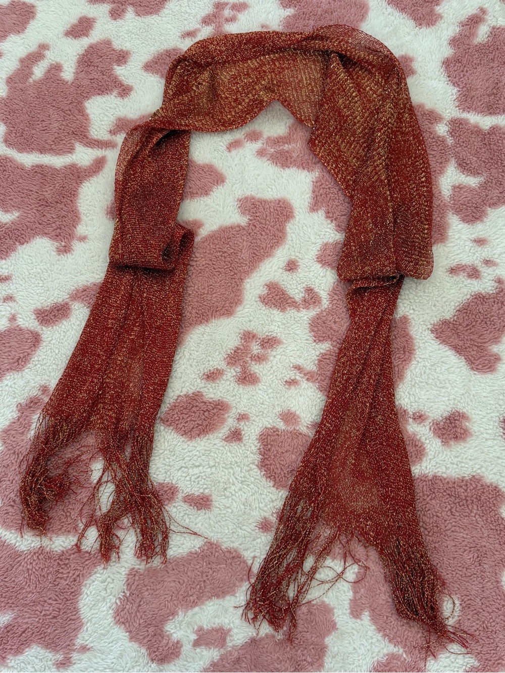 Shimmery Red Metallic Fringe Scarf - Women Accessories